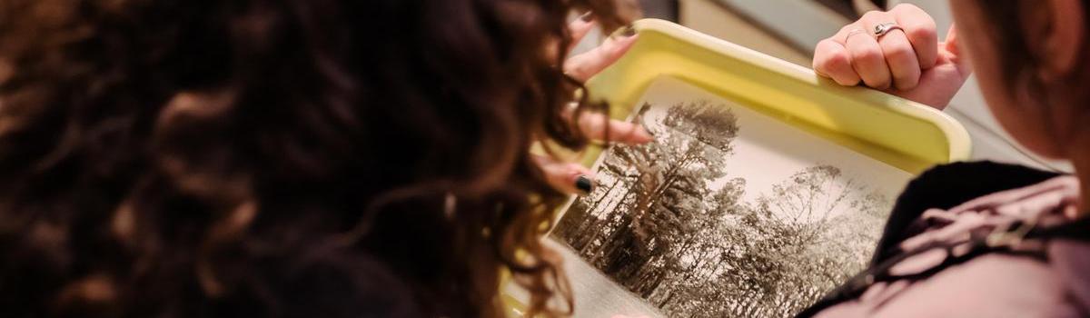 Students looking at a photo