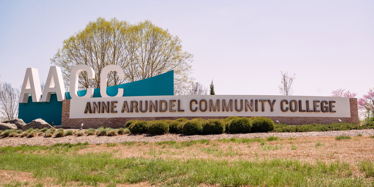 External shot of the AACC entrance sign.